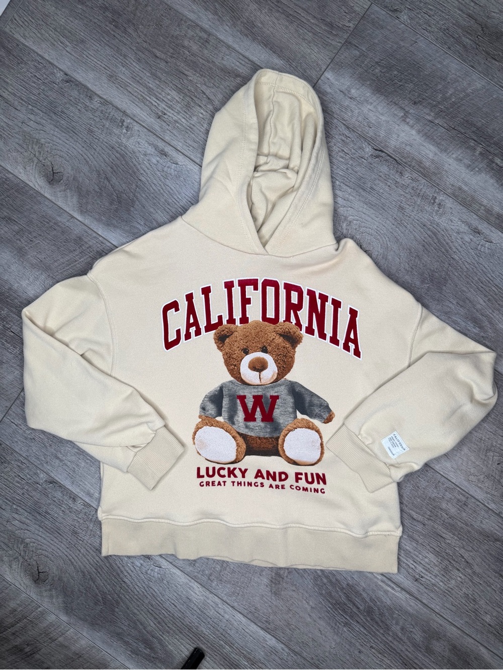 Zara Girl’s 13-14 Cream California Hoodie with Teddy Bear